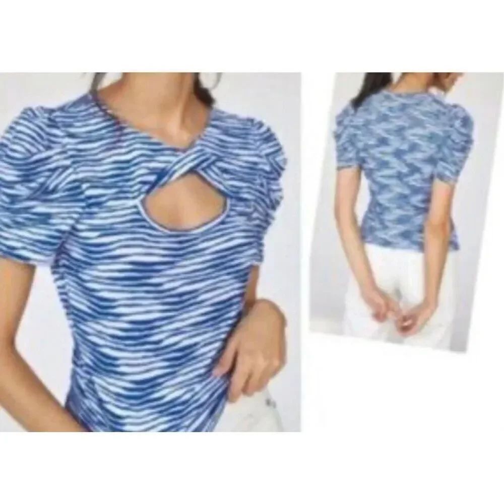 Anthropologie top by Maeve peek-a-boo front blue & white sz large